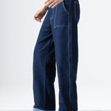 Cuffed Denim Pants in Blue