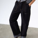 Cuffed Denim Pants in Black