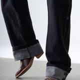 Cuffed Denim Pants in Black