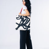 Canvas Tote Bag- White Confetti With Red Strap