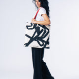 Canvas Tote Bag- White Confetti With Red Strap