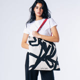 Canvas Tote Bag- White Confetti With Red Strap