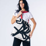 Canvas Tote Bag- White Confetti With Red Strap