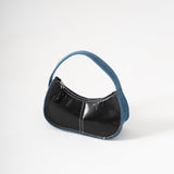 Y2k Shoulder Bag - Black Plastic and Blue Denim