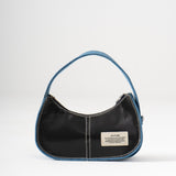 Y2k Shoulder Bag - Black Plastic and Blue Denim