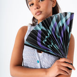 Hand Folding Fan - Blues Confetti