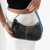Y2k Shoulder Bag - Black Plastic and Blue Denim