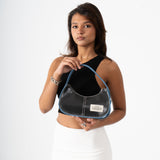Y2k Shoulder Bag - Black Plastic and Blue Denim