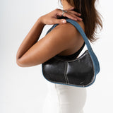 Y2k Shoulder Bag - Black Plastic and Blue Denim