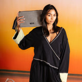 Sol Raffia Clutch -  Black & Ivory
