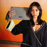 Sol Raffia Clutch -  Black & Ivory
