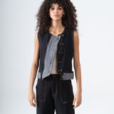 Asymmetric Denim Vest in Black