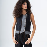 Asymmetric Denim Vest in Black