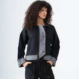 Drop-shoulder Denim Jacket in Black