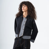 Drop-shoulder Denim Jacket in Black