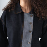 Drop-shoulder Denim Jacket in Black