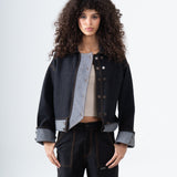 Drop-shoulder Denim Jacket in Black