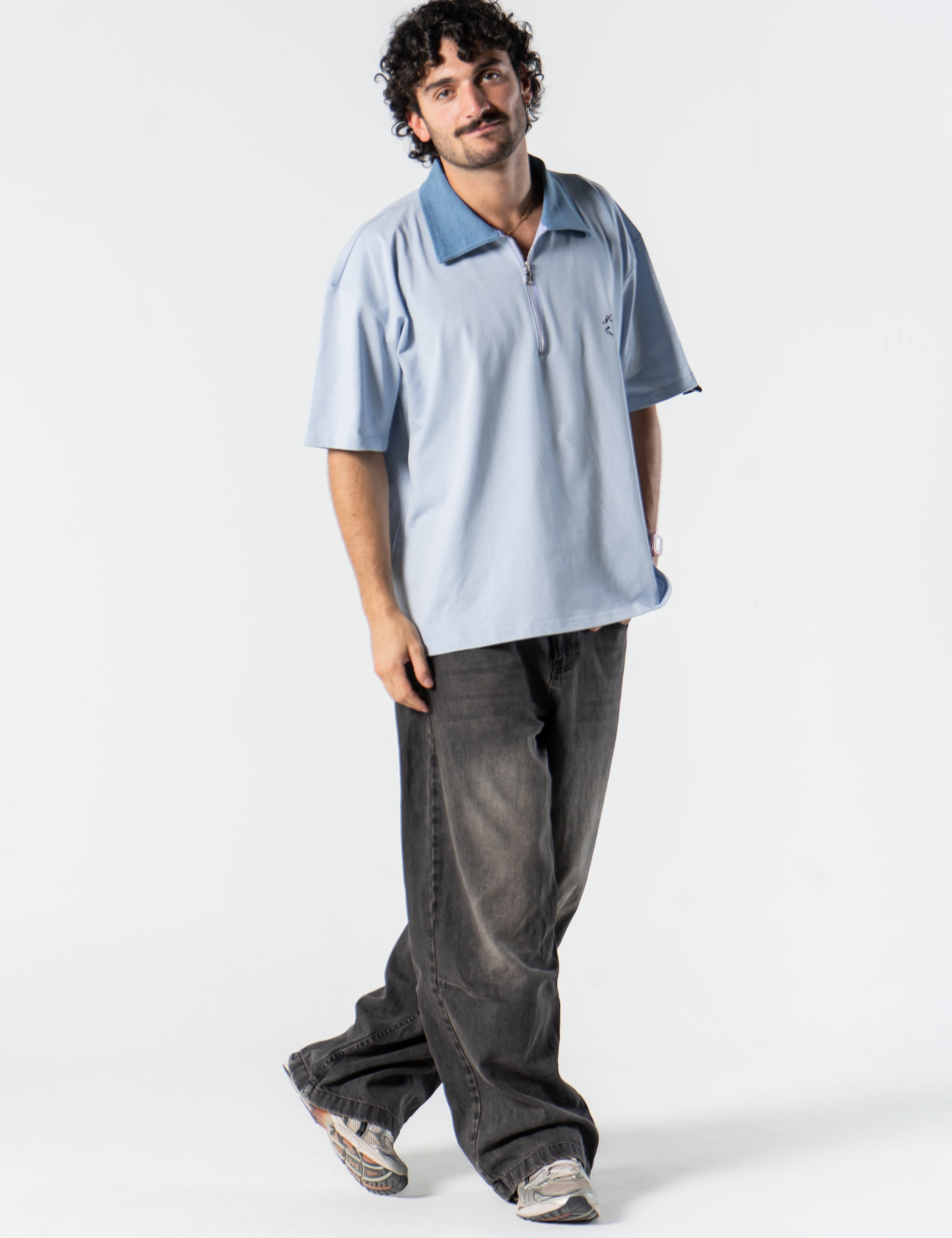 Denim Collared Polo Shirt - Baby Blue