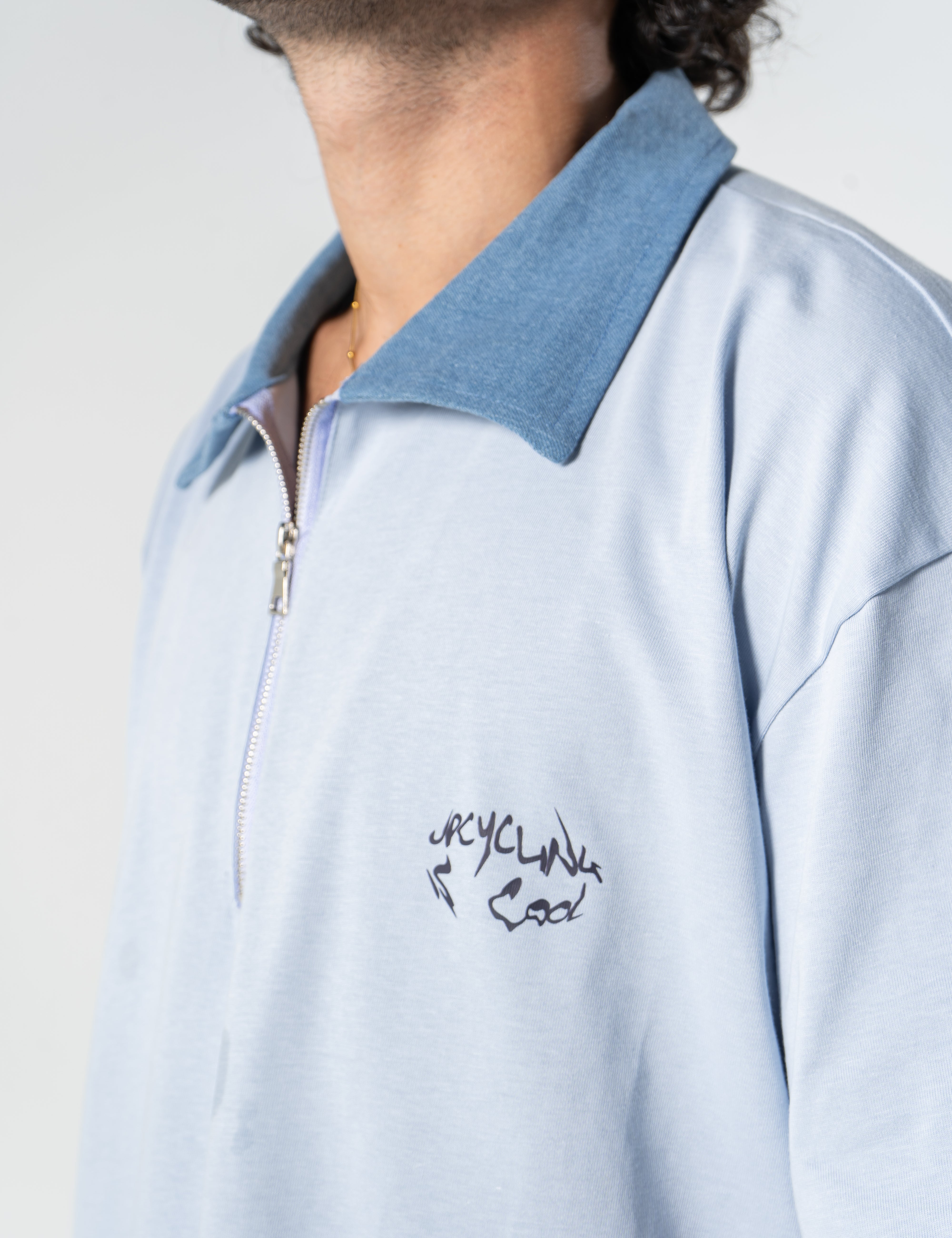 Denim Collared Polo Shirt - Baby Blue