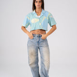 Cropped shirt in Aqua
