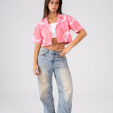 Cropped shirt in Pink Confetti