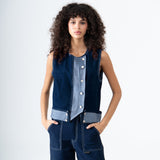 Asymmetric Denim Vest in Blue