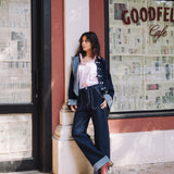 Drop-shoulder Denim Jacket in Blue