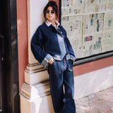 Drop-shoulder Denim Jacket in Blue