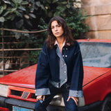 Drop-shoulder Denim Jacket in Blue